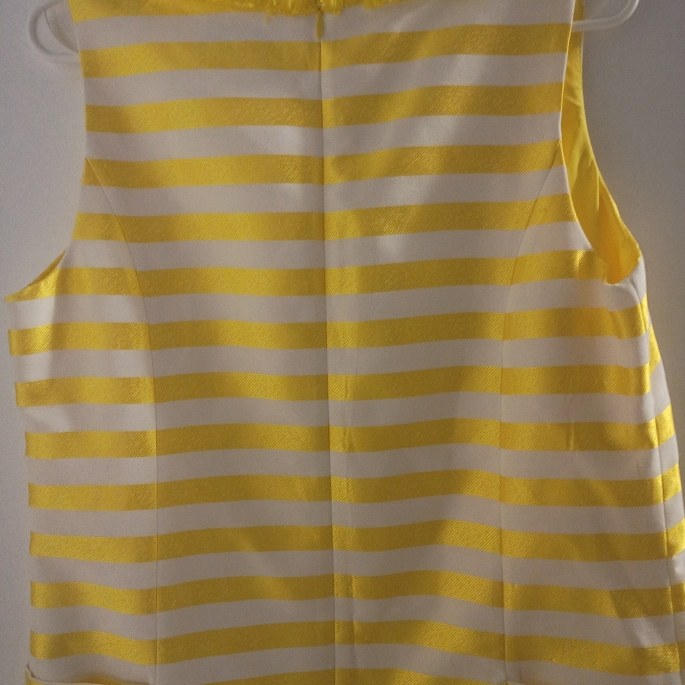 Badgley Mischka Yellow and White Striped Sleeveless Shift Dress - Picture 7 of 11